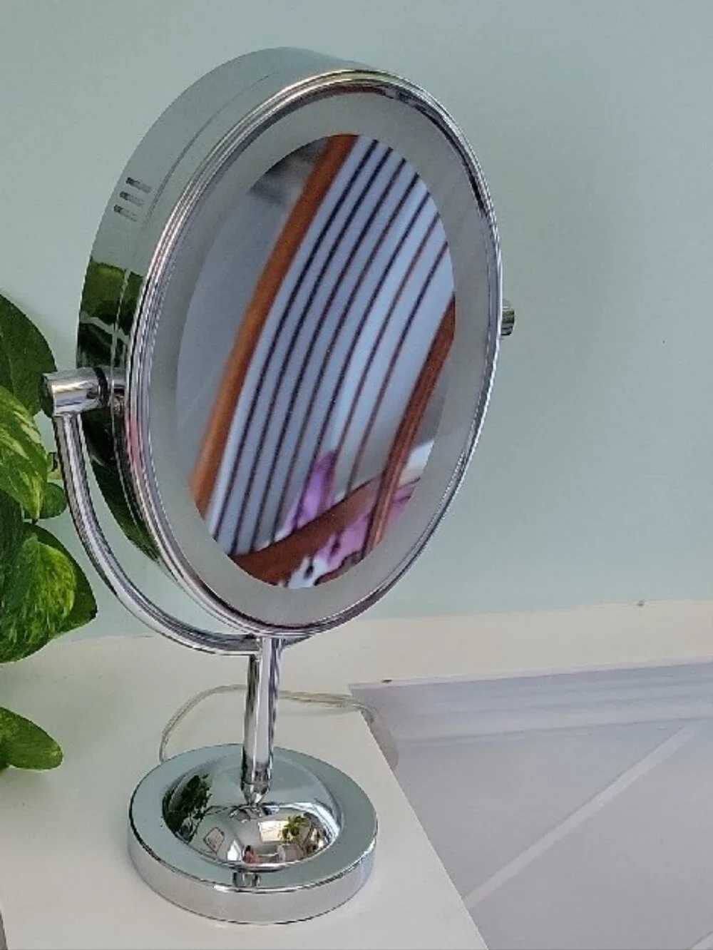 Chrome LED Lighted Makeup Mirror with Adjustable Tilt